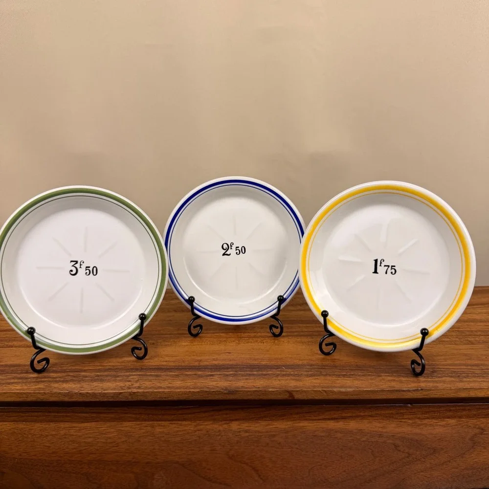 Antique French Absinthe Tip Saucers Set of 3 Bistro Soucoupes Green Blue Yellow